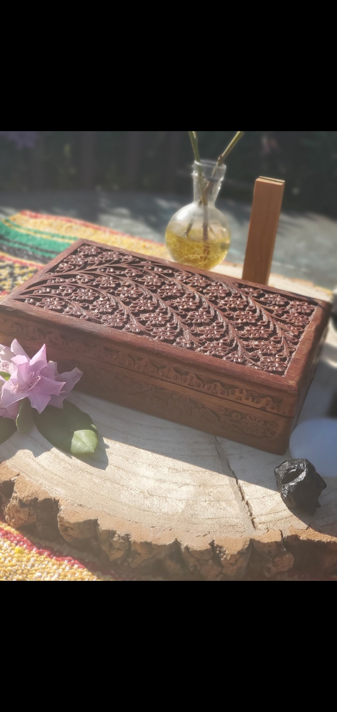 Handcarved floral jewelry box